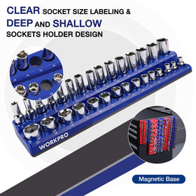WORKPRO organizers laid flat inside a drawer to show neat socket storage