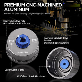 WORKPRO drive hub detail showing 7075-T6 aluminum strength benefit