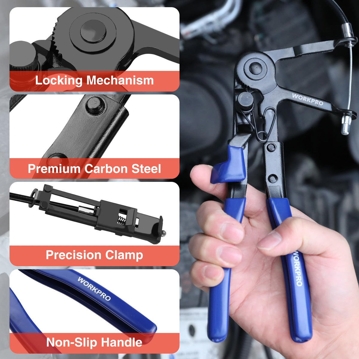 WORKPRO flat band jaw close-up gripping a clamp for secure removal