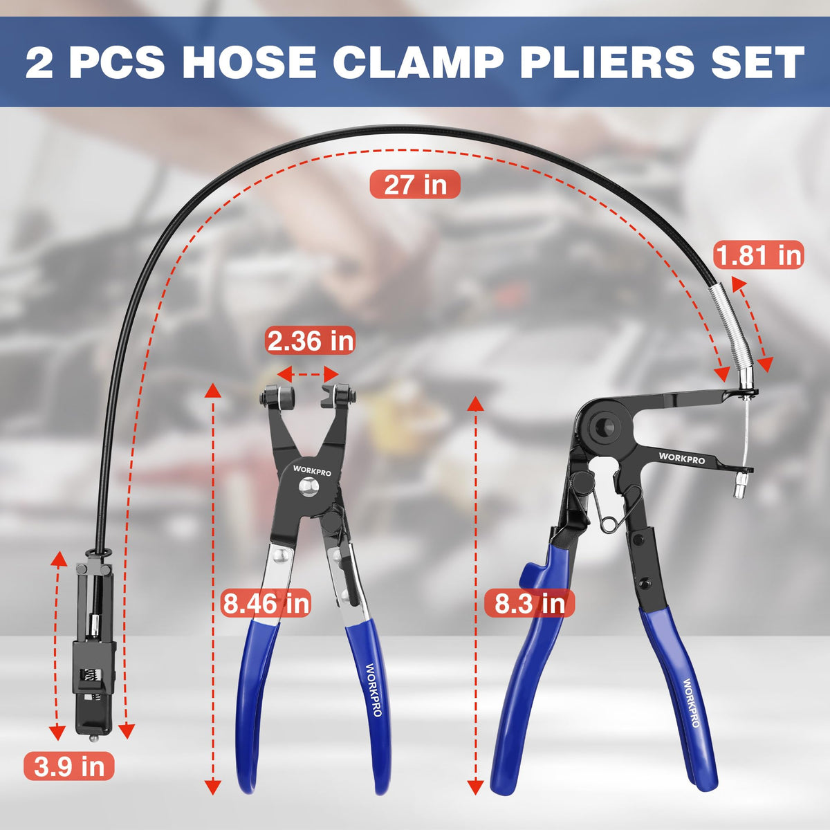 WORKPRO flexible shaft detail bending into tight angle for access