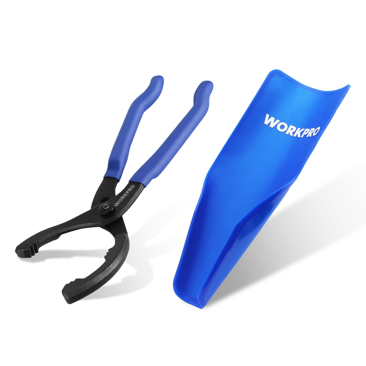 WORKPRO front view of plier and funnel set showing complete kit and benefits