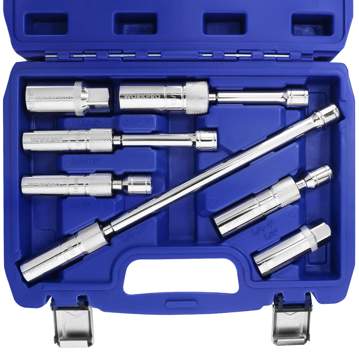 WORKPRO front view of socket set showing organized kit and benefit of quick selection
