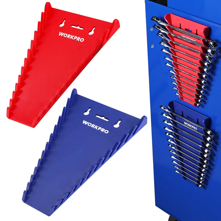 WORKPRO front view showing two magnetic wrench holders and tidy storage benefit