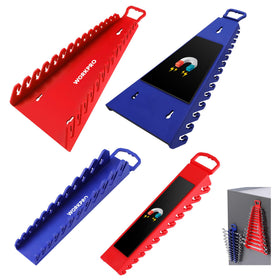 WORKPRO front view of 4-pack magnetic wrench organizers showing two 15-slot and two 12-slot holders for quick sorting