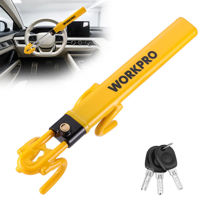 WORKPRO front view of steering wheel lock showing deterrent benefit