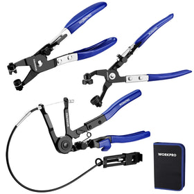 WORKPRO pouch open with three pliers organized for quick access and transport