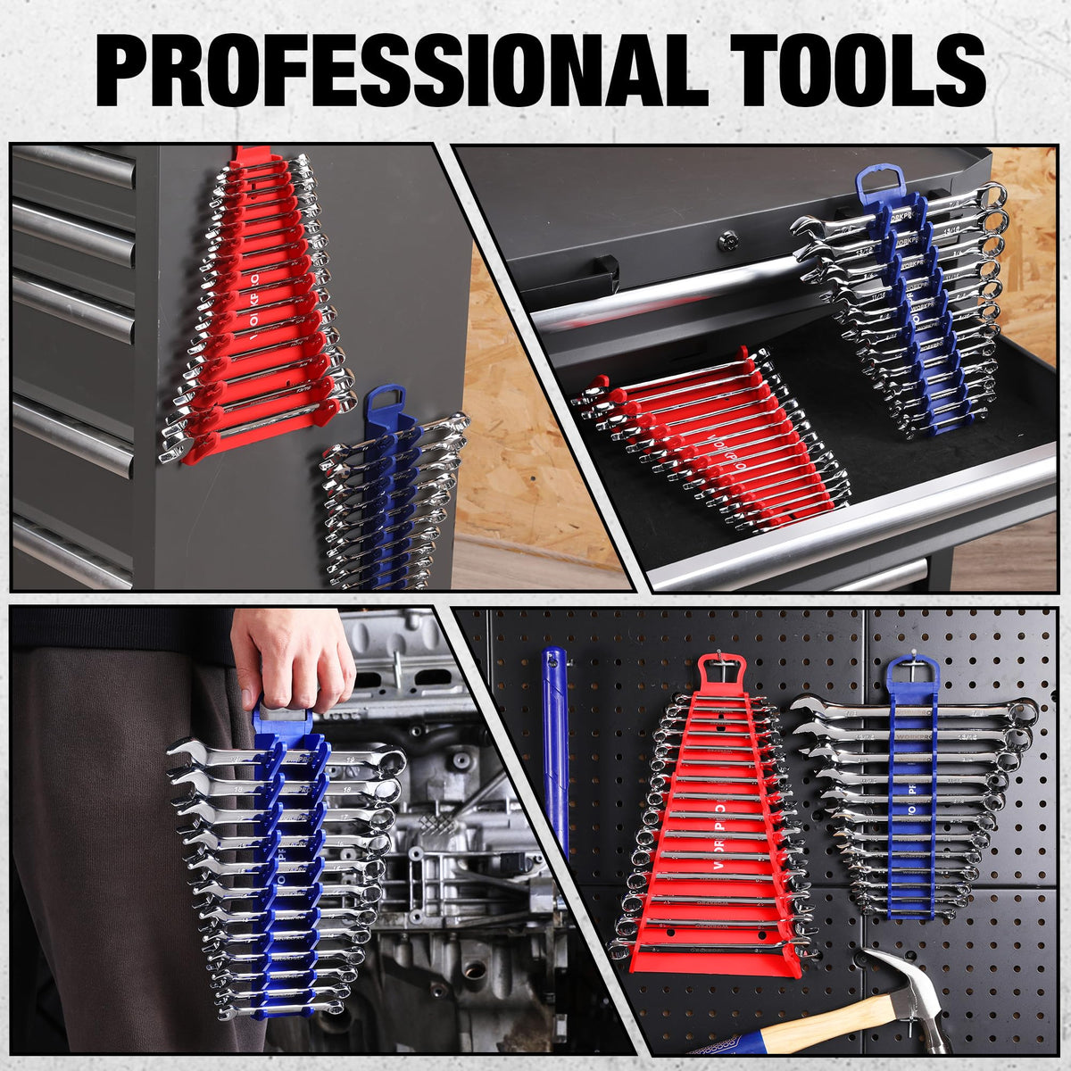 WORKPRO mounted on a garage wall with wrenches organized for fast access during projects