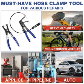 WORKPRO pliers in use in an engine bay for easier clamp reach