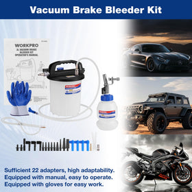 WORKPRO kit in use on a car brake caliper demonstrating one-person bleeding convenience