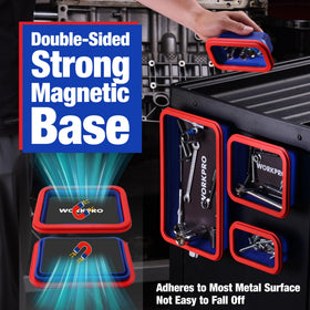 WORKPRO large tray expanded on car hood holding bolts to prevent lost hardware