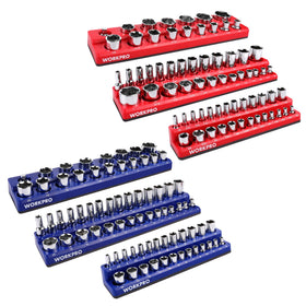 WORKPRO mechanic using organizers on workbench to speed socket selection