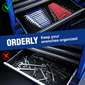 WORKPRO organizers on a workbench improving workflow and reducing clutter