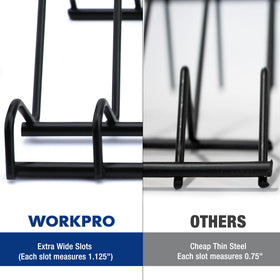 WORKPRO lifted loaded rack showing stability and easy removal benefit