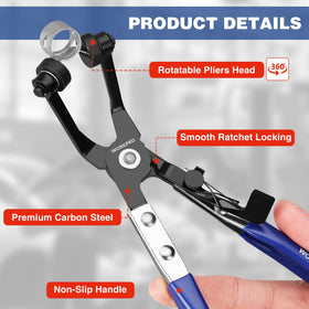 WORKPRO long-reach pliers in use on deep engine hose for easier clamp access