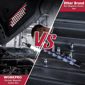 WORKPRO view of magnetic rail underside attaching firmly to steel surface