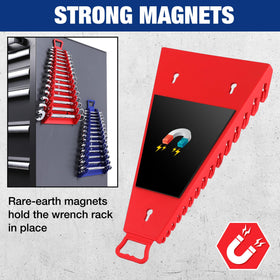 WORKPRO magnetic base attached to steel toolbox, provides secure hold during use