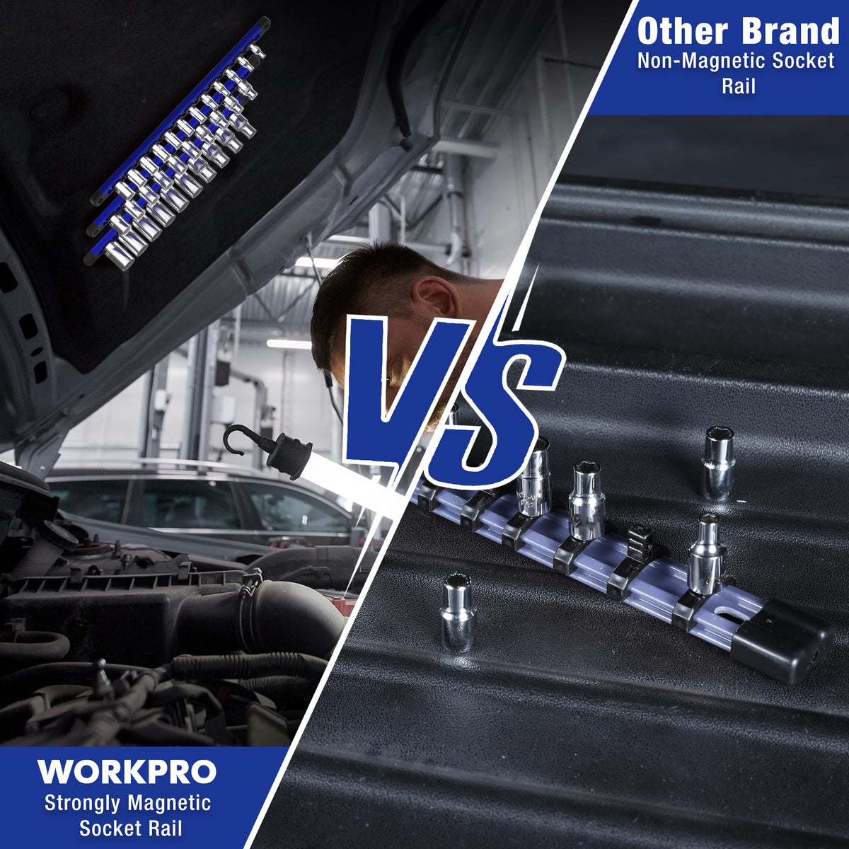 WORKPRO underside magnetic view showing strong adhesion to steel benefit