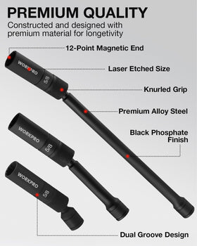 WORKPRO detail of built-in magnetic core holding a spark plug securely to prevent drops