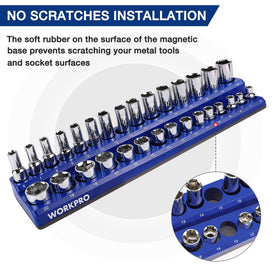 WORKPRO magnetic tray attached to toolbox side demonstrating secure steel-surface mounting and space-saving