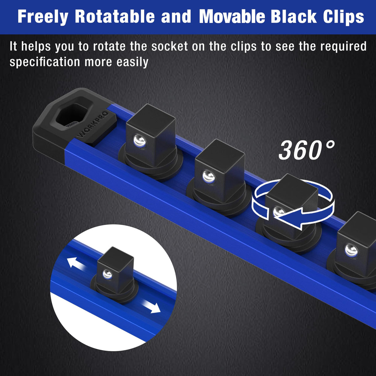 WORKPRO rail attached to toolbox side showing space-saving storage benefit