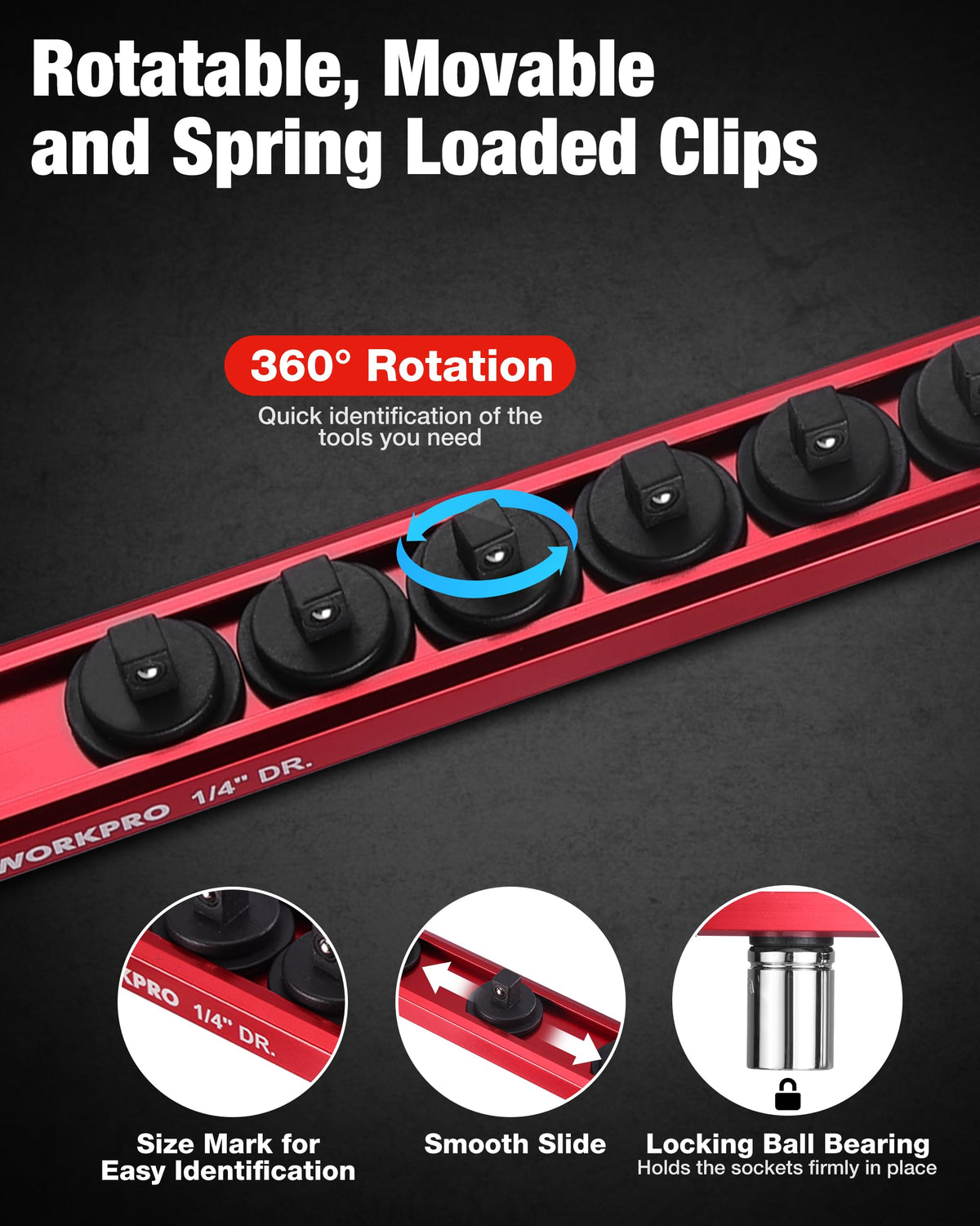WORKPRO aluminum rail side profile highlighting sturdy, rust-resistant finish