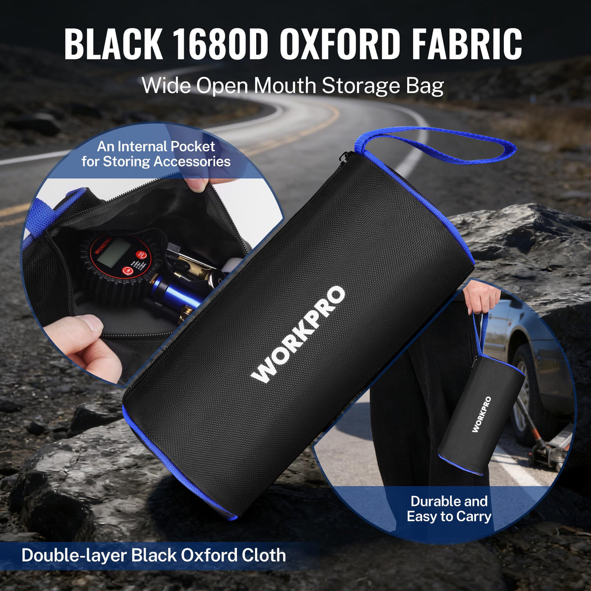 WORKPRO held in hand for scale showing compact portable size
