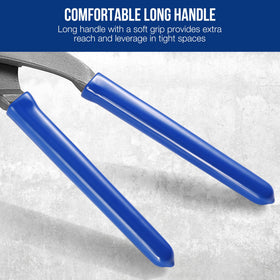 WORKPRO pliers beside ruler illustrating reach and opening capacity