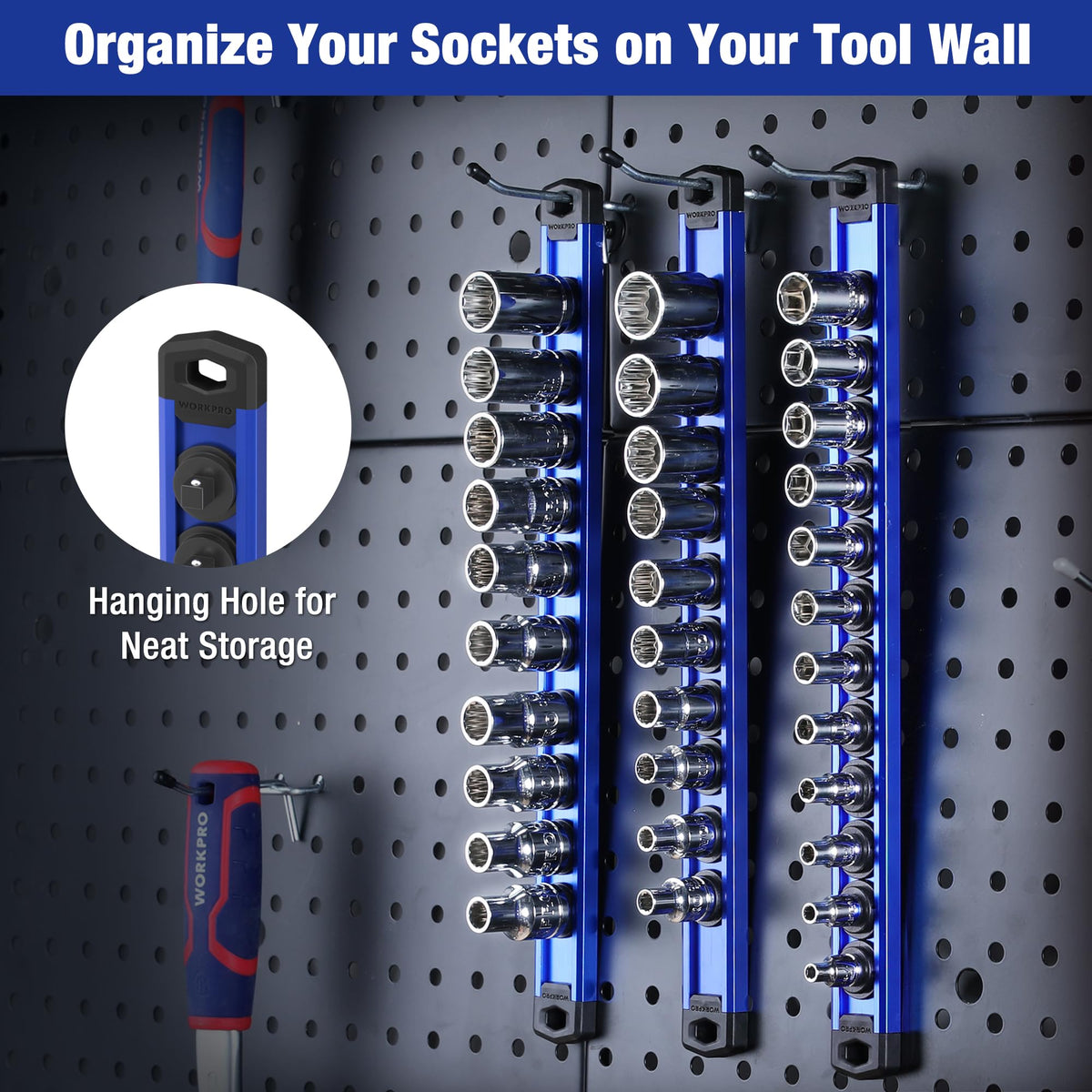 WORKPRO rail next to ruler showing 13.2-inch length and capacity benefit
