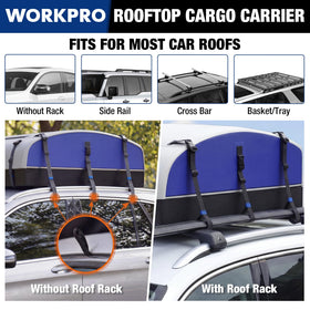 WORKPRO next to suitcases illustrating 21 cubic feet capacity and packed efficiency