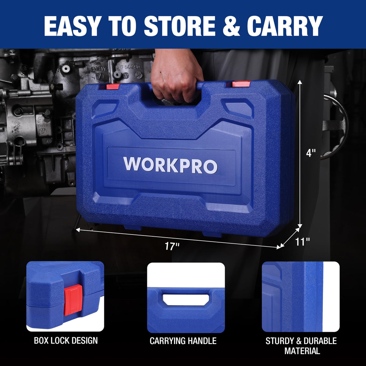 WORKPRO open HDPE case with organized compartments for secure tool transport