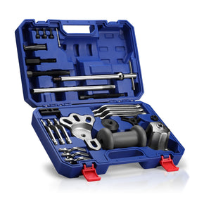 WORKPRO slide hammer kit front packaging showing complete 27-piece set and benefits