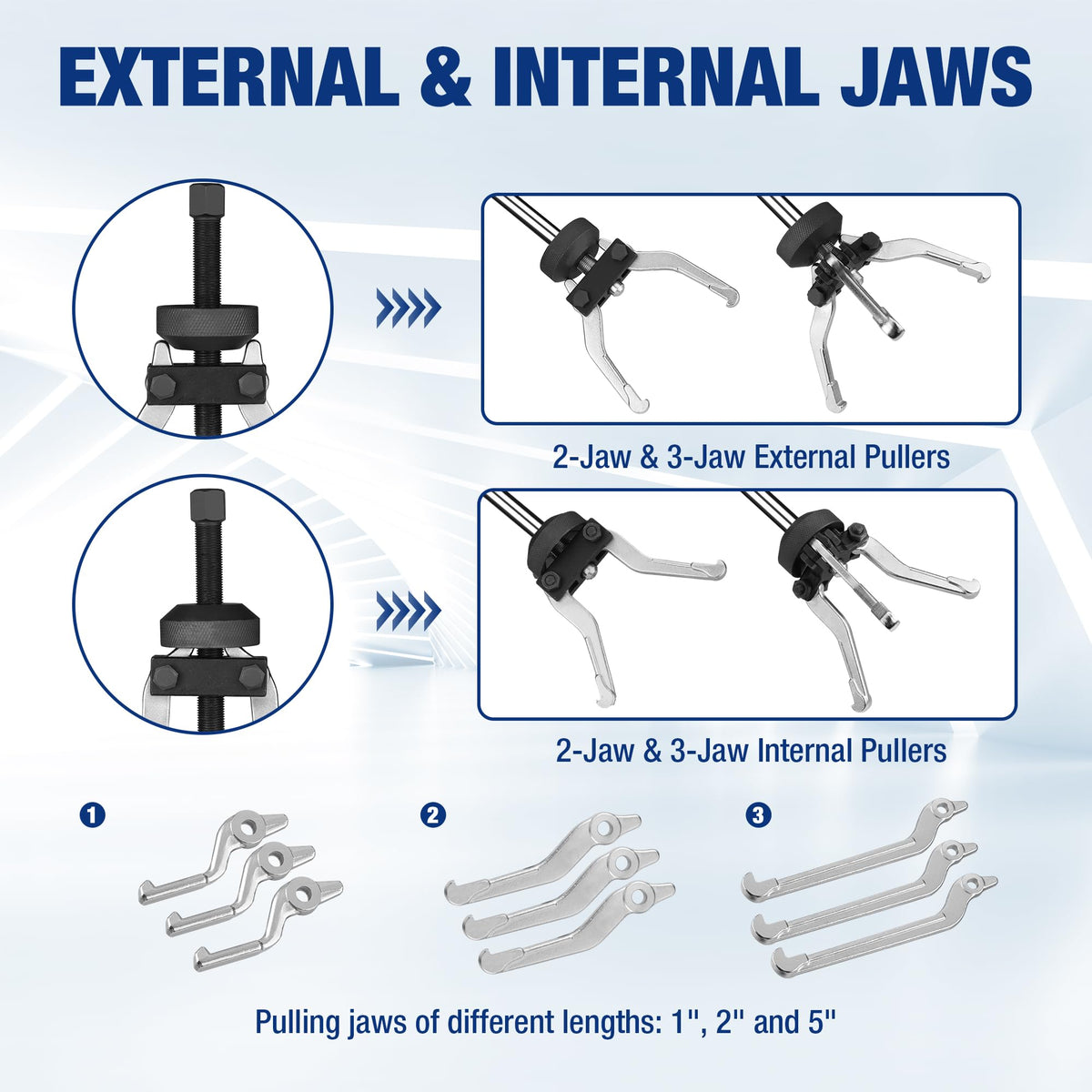 WORKPRO internal two-jaw puller in tight bore demonstrating deep-reach extraction
