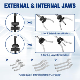 WORKPRO internal two-jaw puller in tight bore demonstrating deep-reach extraction
