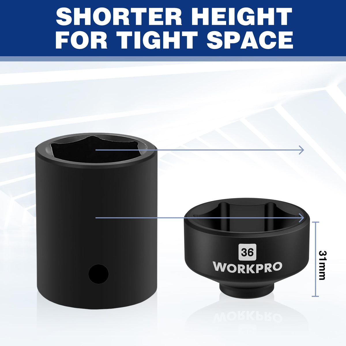 WORKPRO six sockets arranged 24–38mm showing size range for diverse cartridge filters