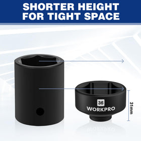 WORKPRO six sockets arranged 24–38mm showing size range for diverse cartridge filters