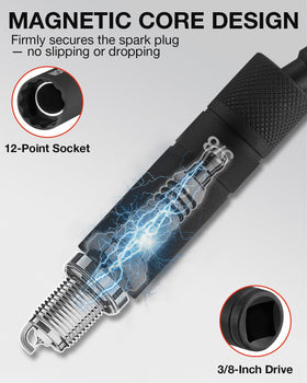 WORKPRO socket being used in an engine bay to reach a recessed spark plug without disassembly