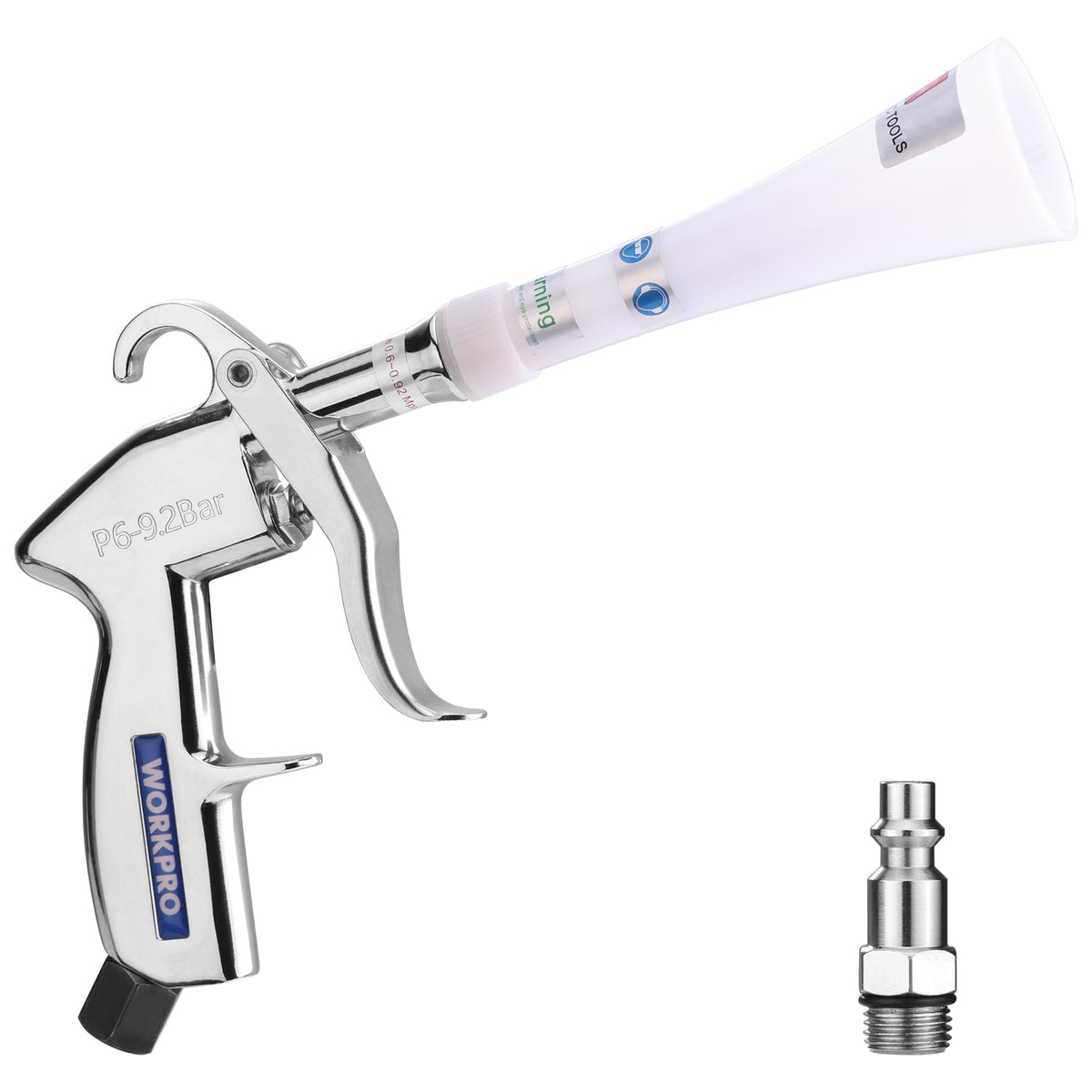 WORKPRO Tornado front view showing robust aluminum body and trigger action benefit quick cleaning