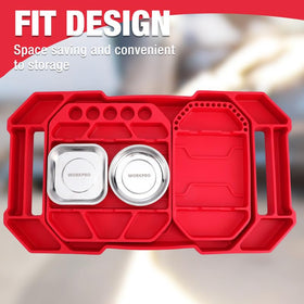 WORKPRO trays on bench demonstrating non-slip surface and protection