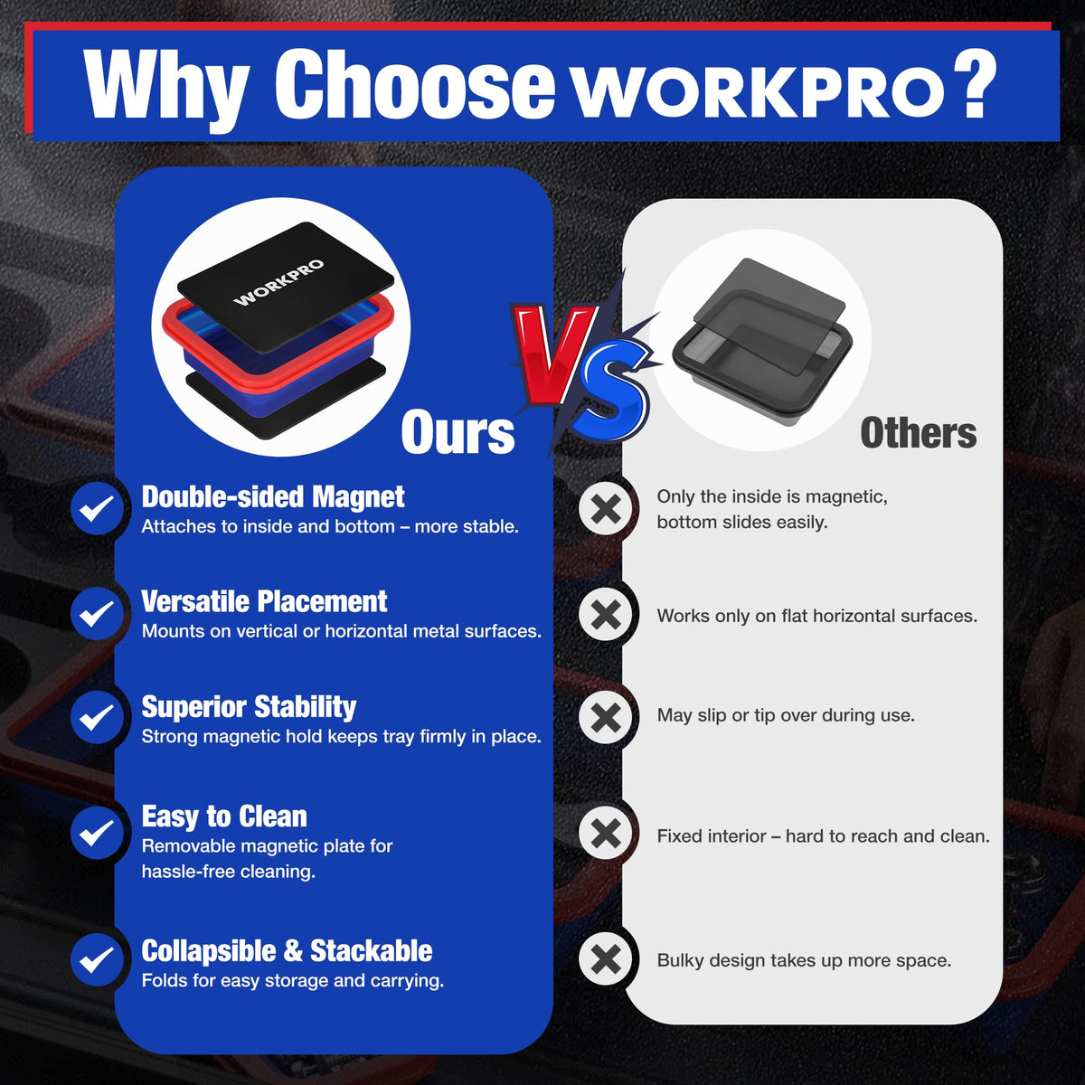 WORKPRO trays in a mechanic toolkit showing portability and on-site use
