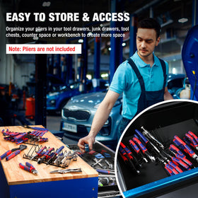 WORKPRO assorted pliers lined in slots for fast selection and visibility