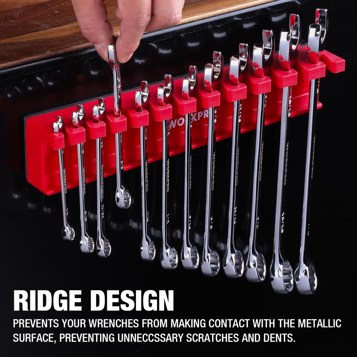WORKPRO rack mounted on a metal tool chest demonstrating stable magnetic attachment