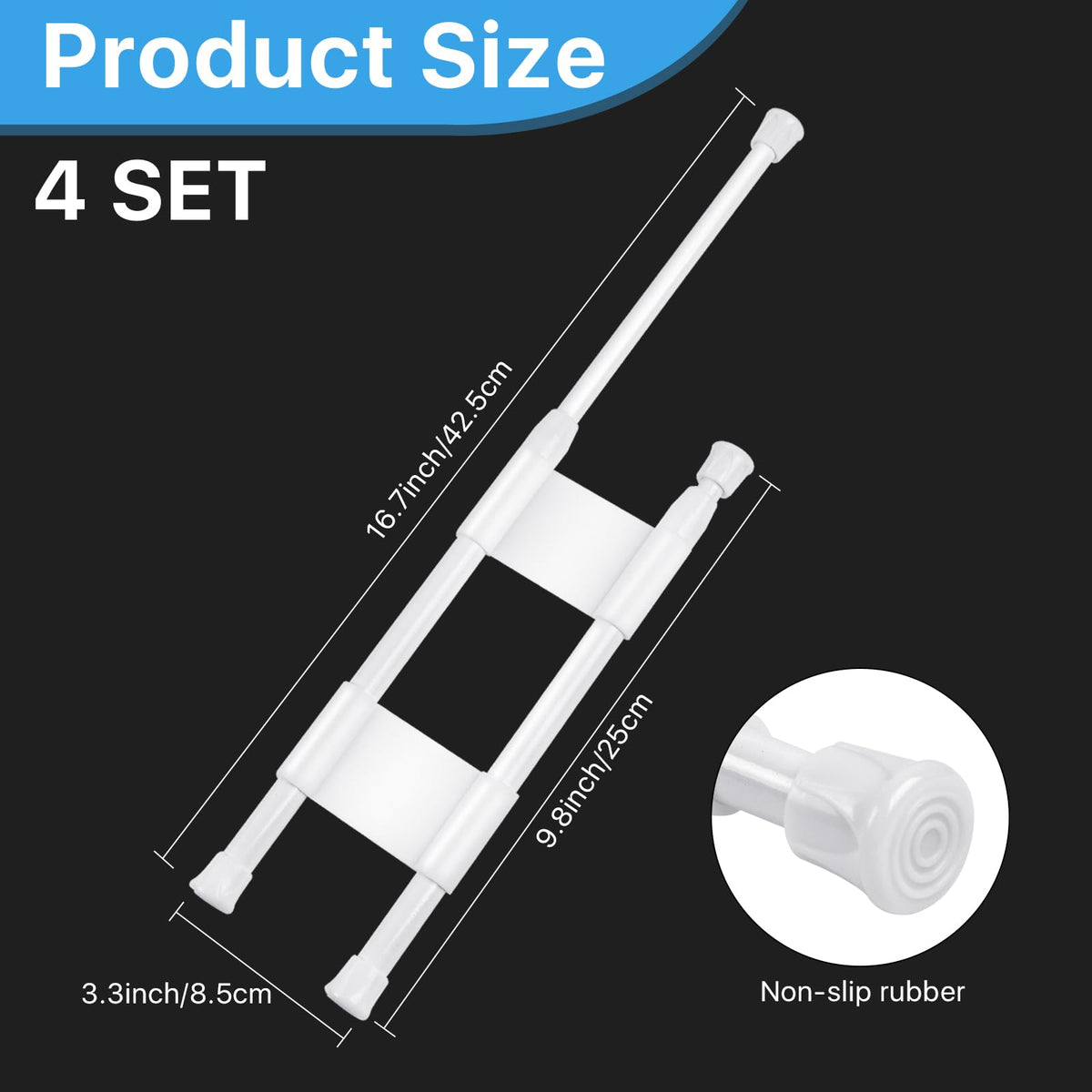 Worldity extended rod inside RV fridge keeping jars and bottles stable