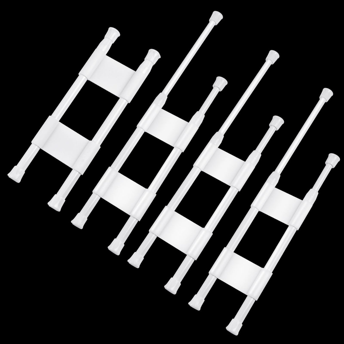 Worldity front packaging showing four white adjustable rods, secure storage benefit