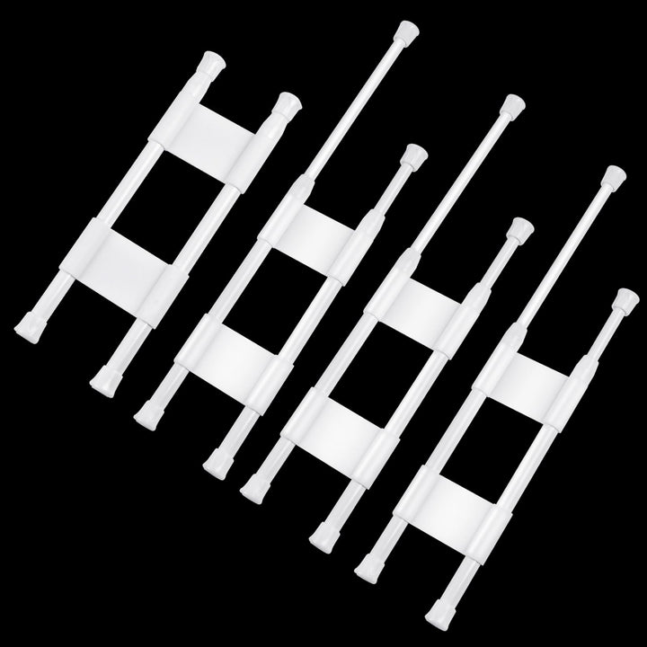 Worldity front packaging showing four white adjustable rods, secure storage benefit