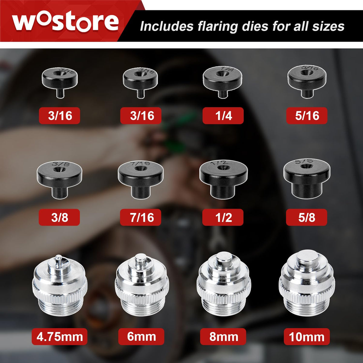 Wostore flaring a brake line on vehicle demonstrating precise, shop-quality flare