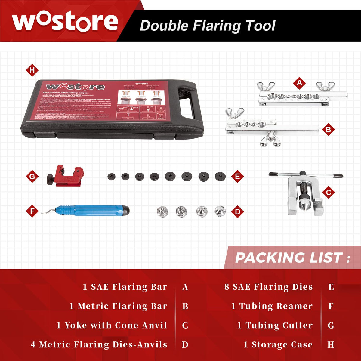 Wostore flaring tool yoke close-up highlighting durable T-handle leverage