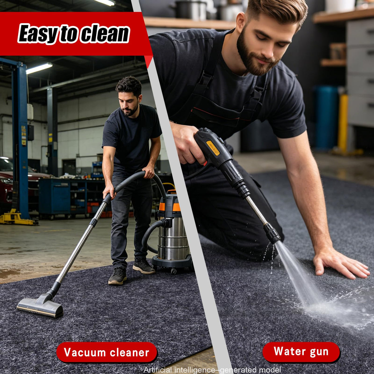 Wouherkexm mat installed under car protecting garage from drips and stains