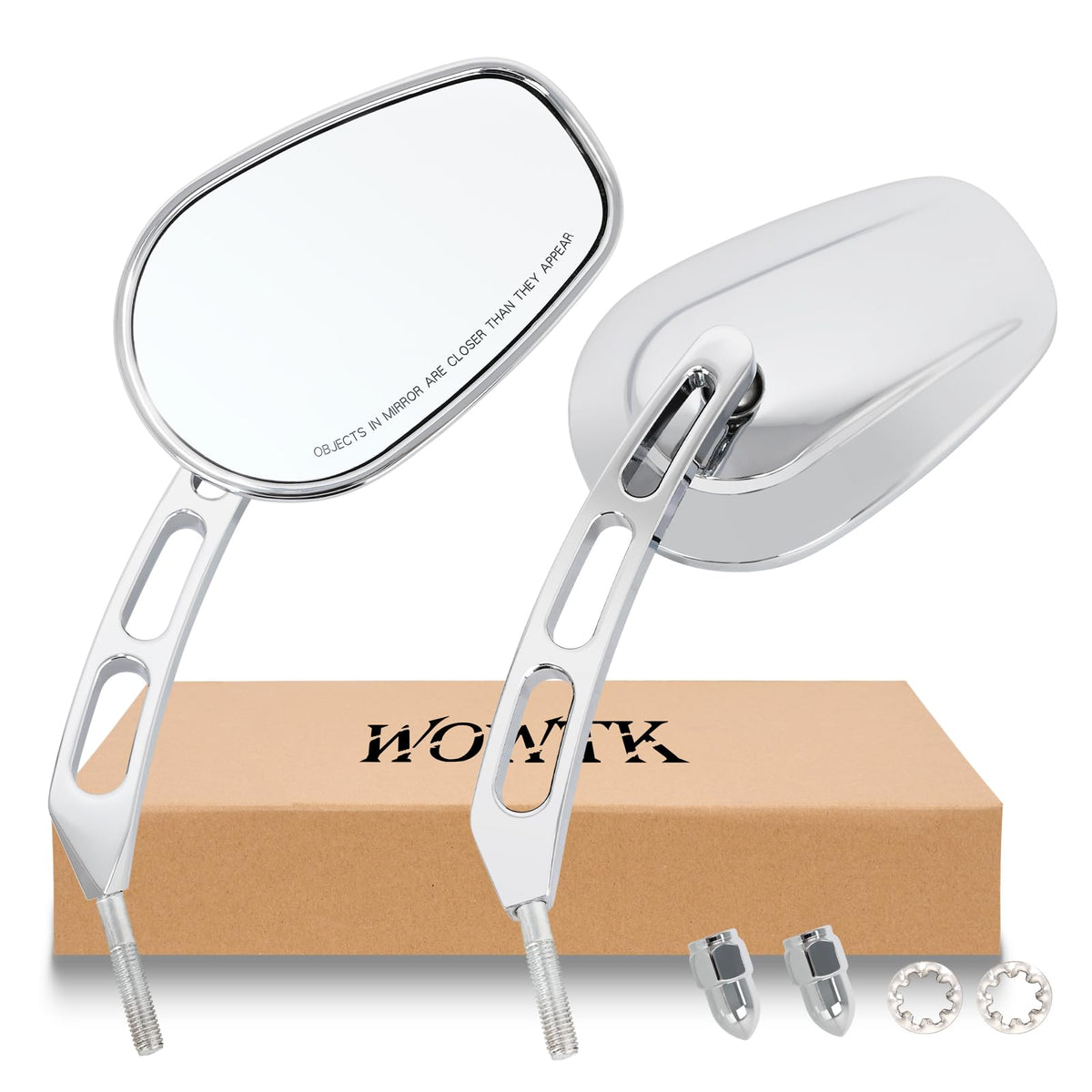 WOWTK chrome mirrors pair in packaging showing included left and right mirrors