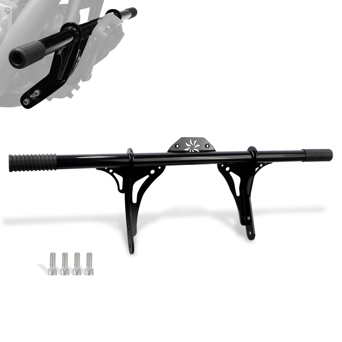 WOWTK front view of highway peg crash bar showing mounting points and protection