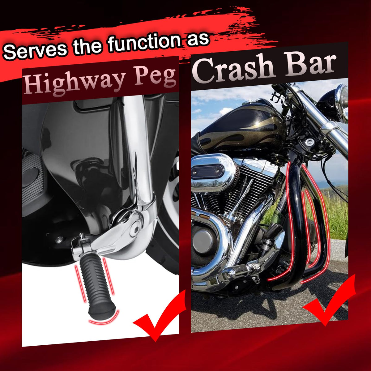 WOWTK mounted on Harley Dyna side view demonstrating added protection benefit